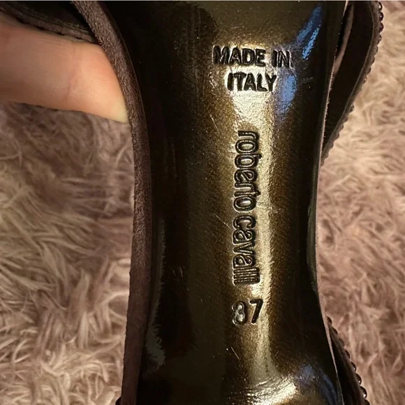 Roberto Cavalli Women Purple Suede Crystal Embellished Strappy Sandal Heel 37 7 - Picture 12 of 16